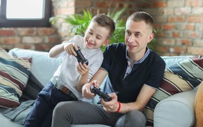 Dad with his son at home